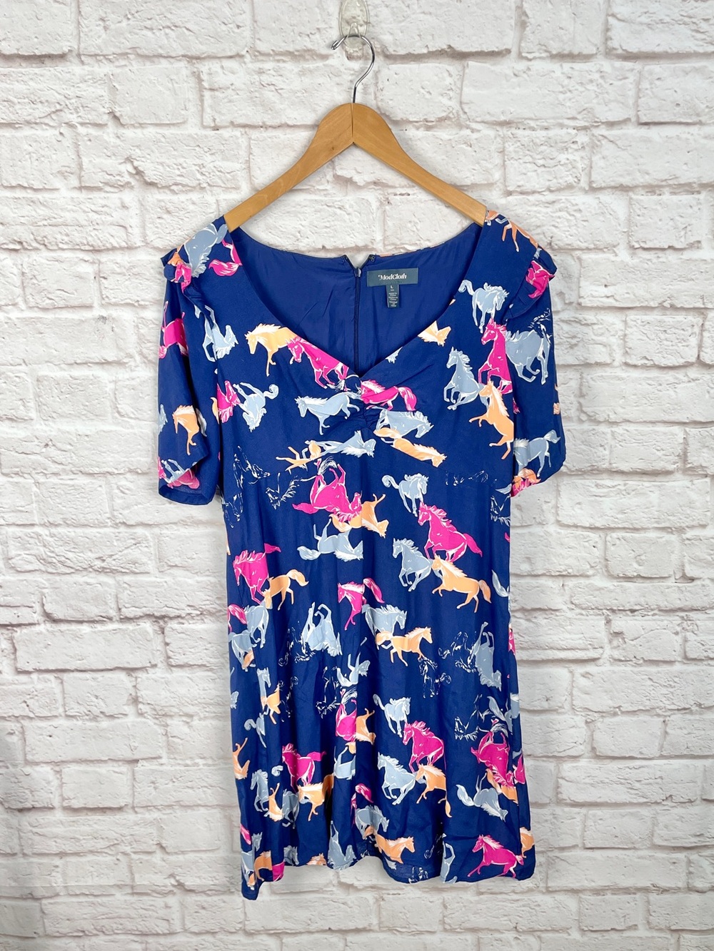 ModCloth Navy Horse Stampede A-Line Dress Size L